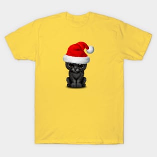 Cute Black Panther Cub Wearing a Santa Hat T-Shirt